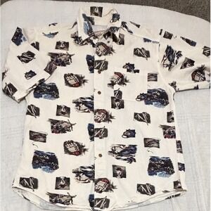 Vintage Woolrich Large Camp Shirt Button Up Short Sleeve Nature Graphic Print